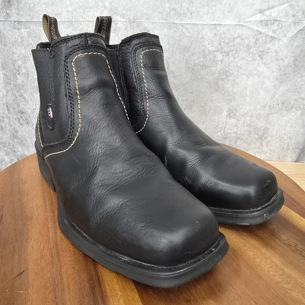 Sureway Chelsea Boots Mens 7.5 Black Leather‎ Western Work Comfort Safety